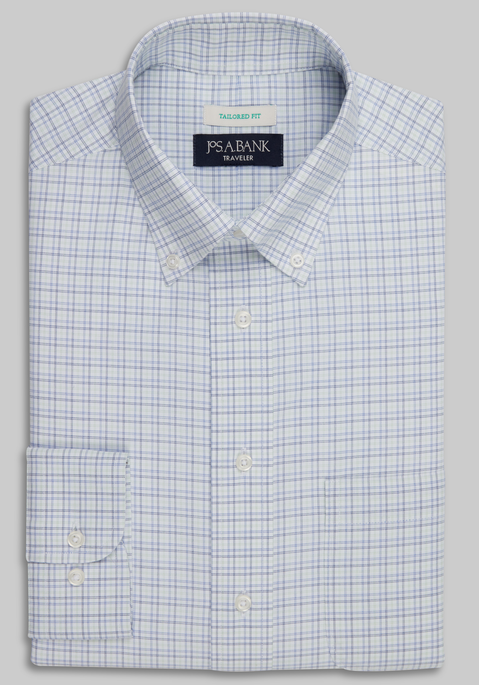 Traveler® Collection Tailored Fit Button-Down Collar Plaid Dress Shirt CLEARANCE