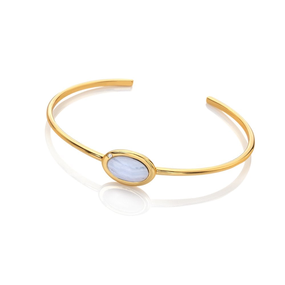 Image of HD X Golden Edit Horizontal Oval Bangle - Blue Lace Agate