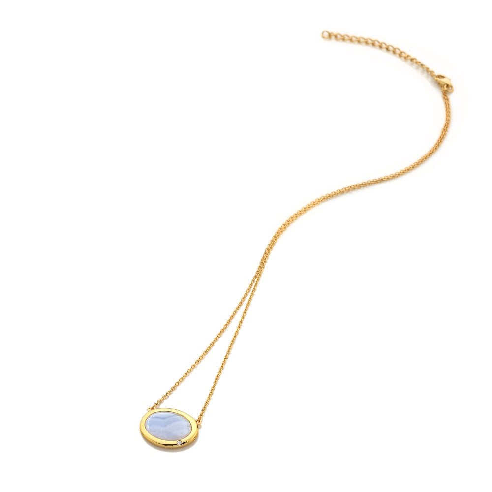 Image of HD X Golden Edit Horizontal Oval Necklace - Blue Lace Agate