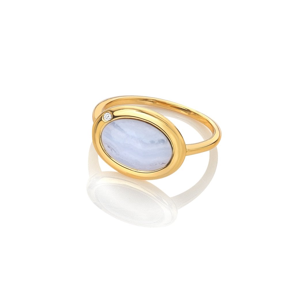 Image of HD X Golden Edit Horizontal Oval Ring - Blue Lace Agate