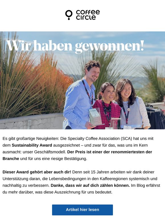 SCA Award für unser Geschäftsmodell 🏆