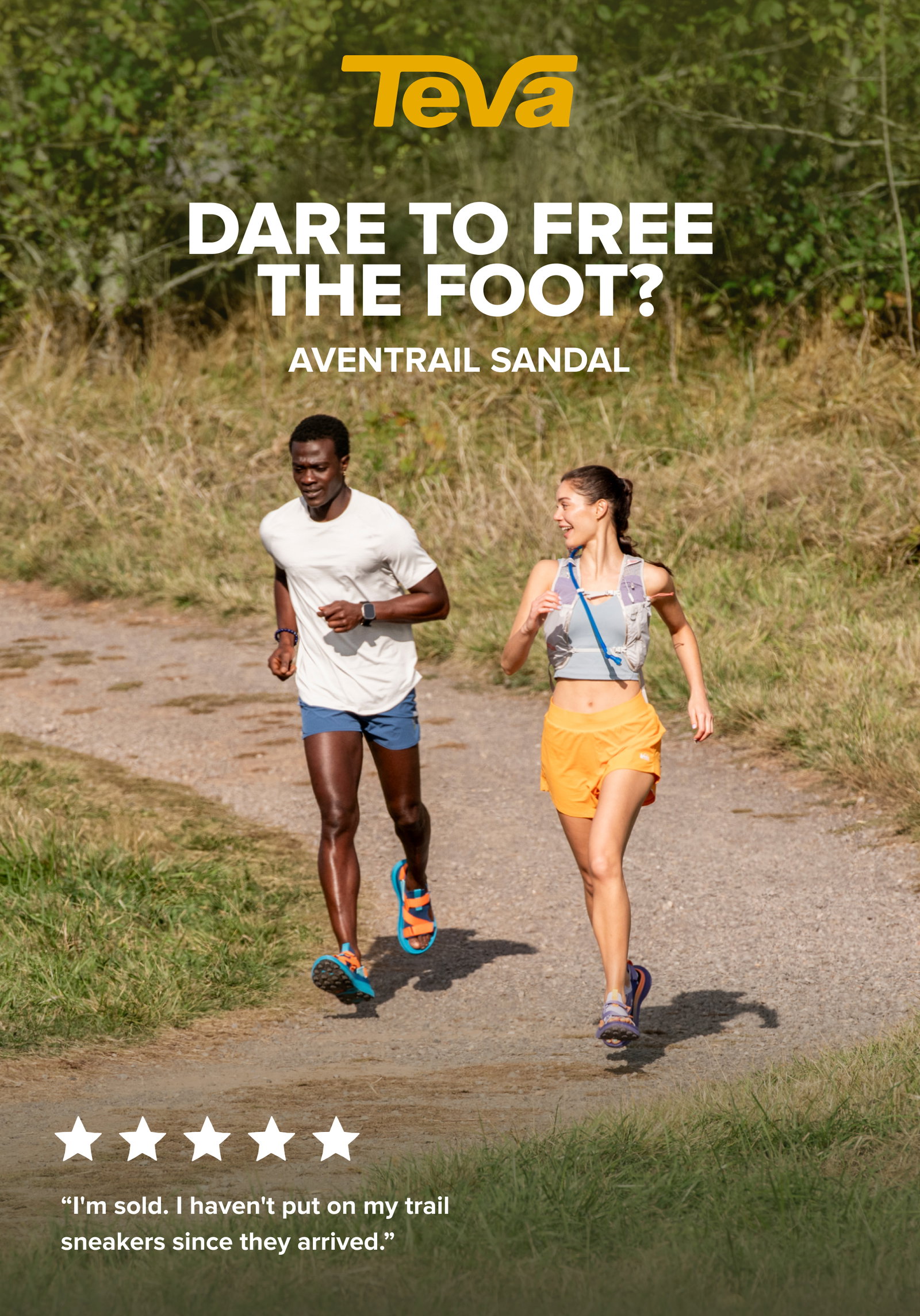 Women and man running on a trail