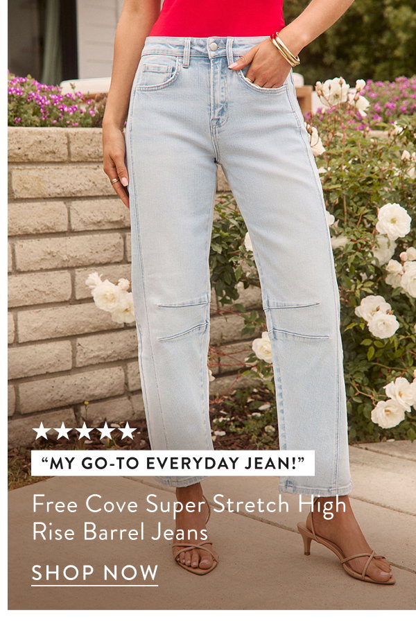 Free Cove Super Stretch High Rise Barrel Jeans