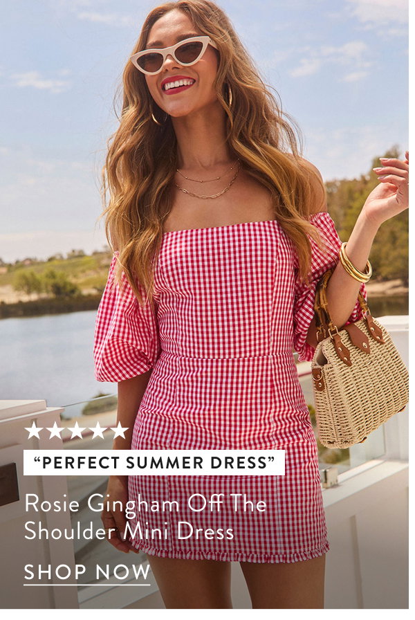 Rosie Gingham Off The Shoulder Mini Dress