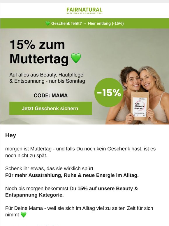 Muttertag: 15% für Mama 💚