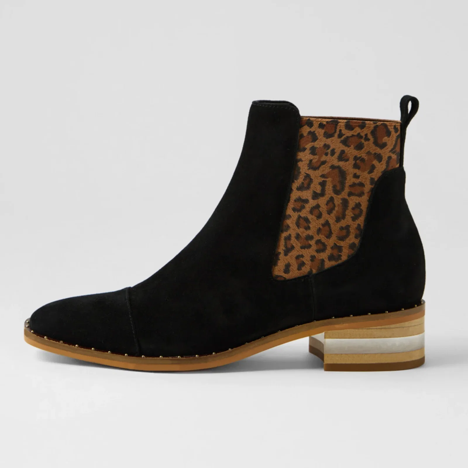 Image of Forda Black Suede/ Leopard Elastic Ankle Boots