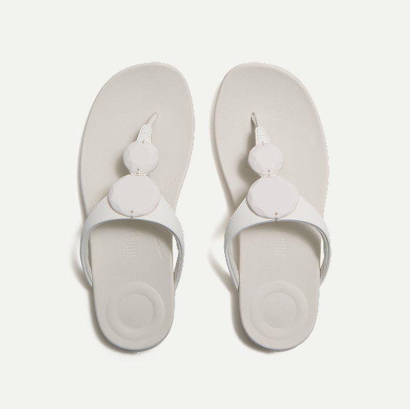 SOLAY Glossy-Disc Toe-Post Sandals Cream