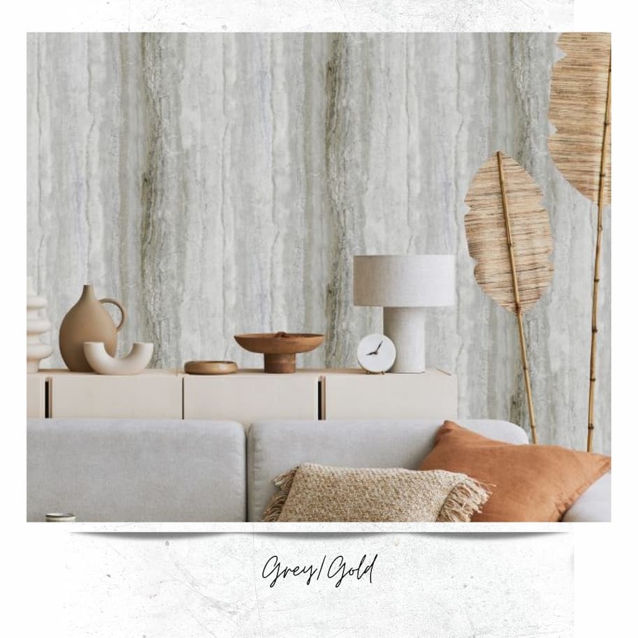 Vertical Marble Wallpaper Grey / Gold Debona 5040