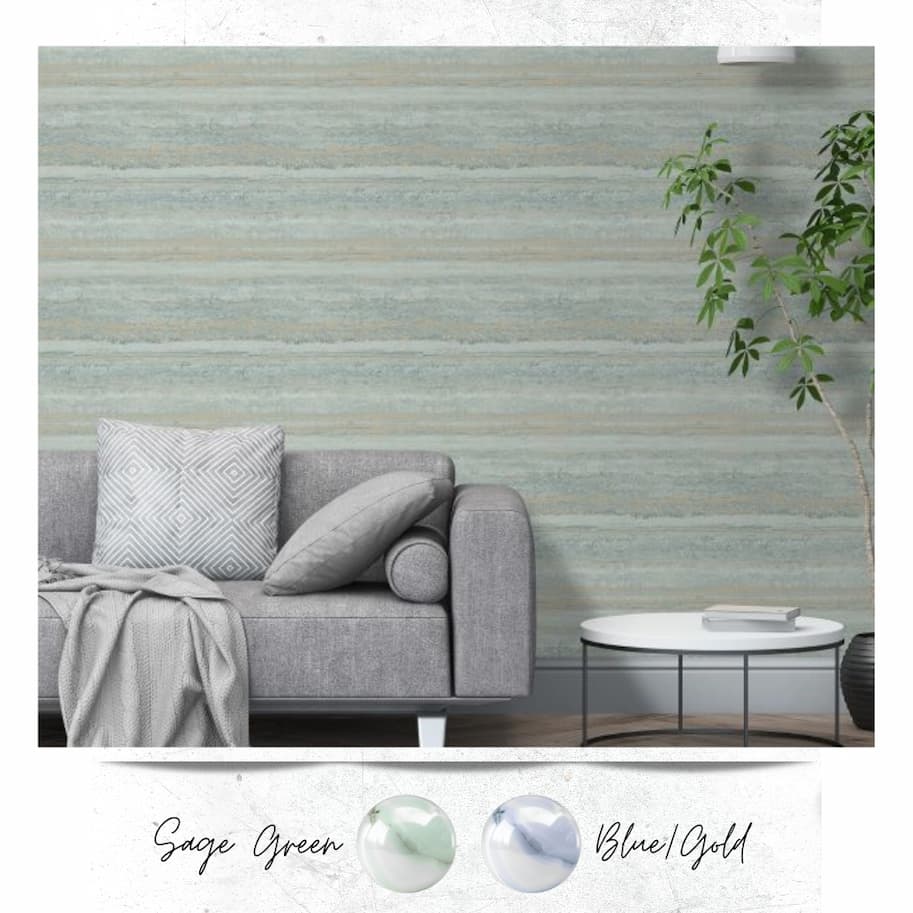 Strata Marble Wallpaper Sage Green / Gold World of Wallpaper 3102