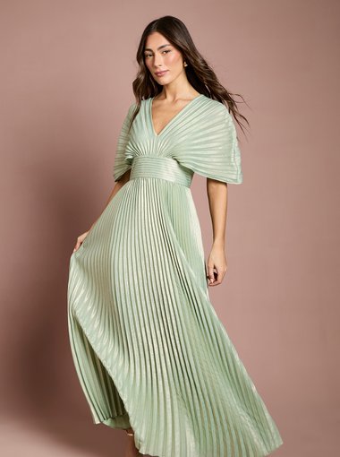 Batwing Pleated Metallic Midaxi Dress