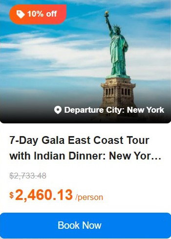 7-Day Gala East Coast Tour with Indian Dinner: New York, Philadelphia, Washington DC and Niagara Falls | Admissions, Breakfast + Indian dinner included 4.8 (11 reviews) Tour Code: 176254