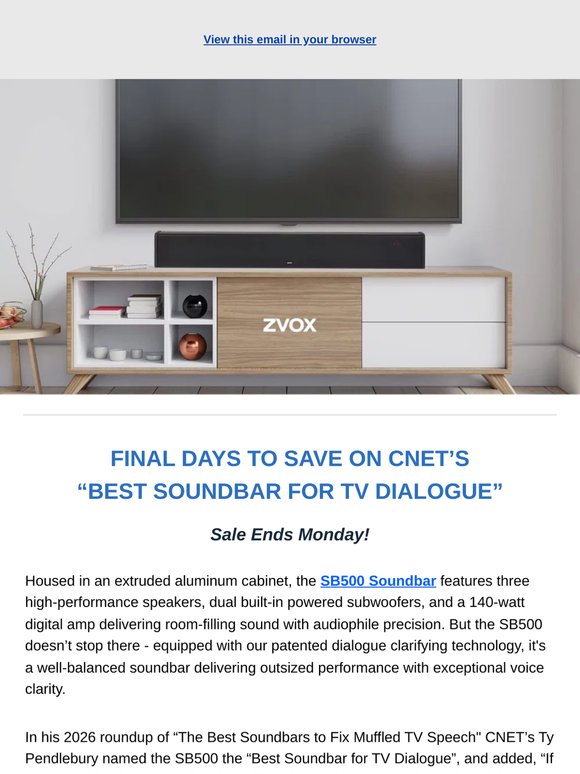 Final Days To Save On CNET's "Best Soundbar For TV Dialogue"