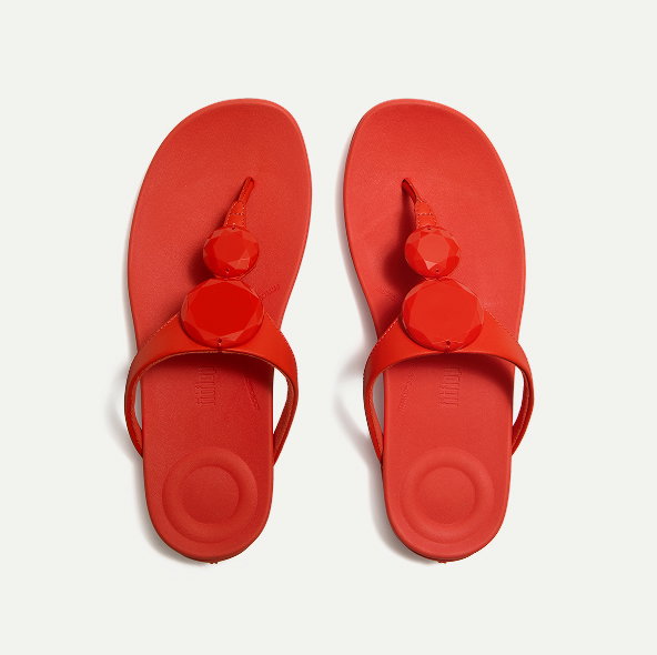SOLAY Glossy-Disc Toe-Post Sandals Cherry Tomato