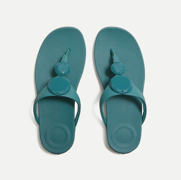 SOLAY Glossy-Disc Toe-Post Sandals Deep Teal