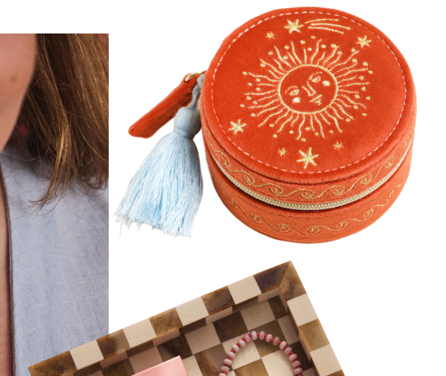 Rust Celestial Velvet Mini Round Travel Jewellery Case