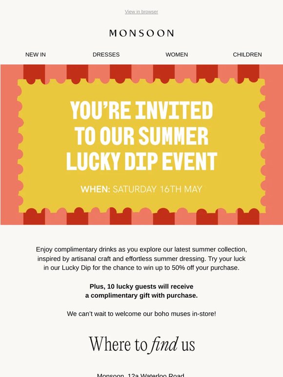 Join our Summer Lucky Dip Event at our Waterloo store 💌