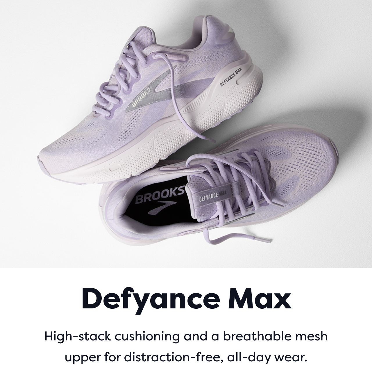 Defyance Max High-stack cushioning and a breathable mesh upper for distraction-free, all-day wear.