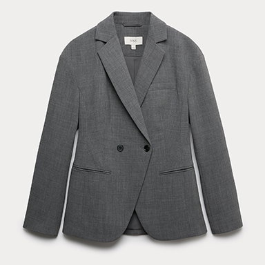 Waisted Double Breasted Longline Blazer in Grey