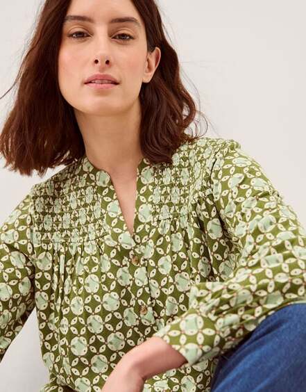 Kalani Geometric Jersey Blouse Green