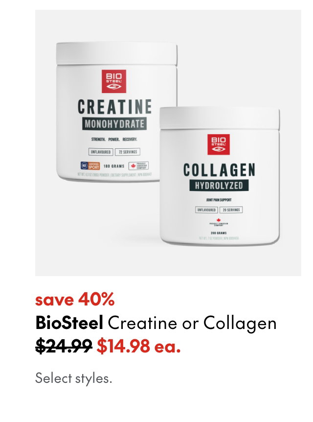 Biosteel Creatine Or Collagen
save 40%
24.99 (Strikethrough)
14.98 ea.
Select styles.
