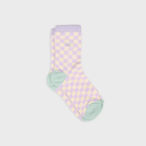 Chaussettes en coton peigné à carreaux - Violet et jaune