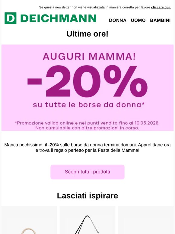 ⏳ Domani termina il -20% sulle borse! Acquista ora! ⏳