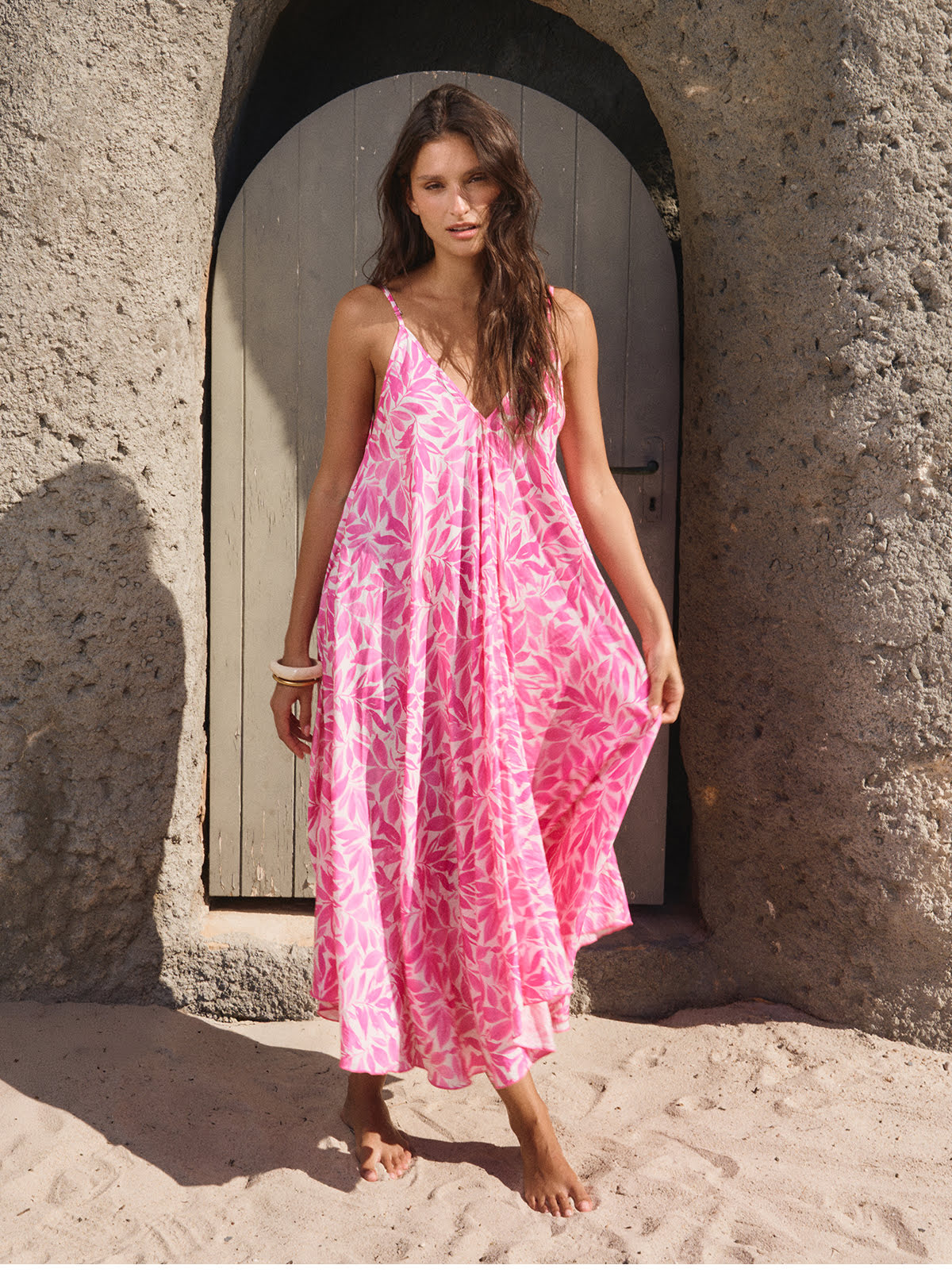 Long, flowing, printed dress