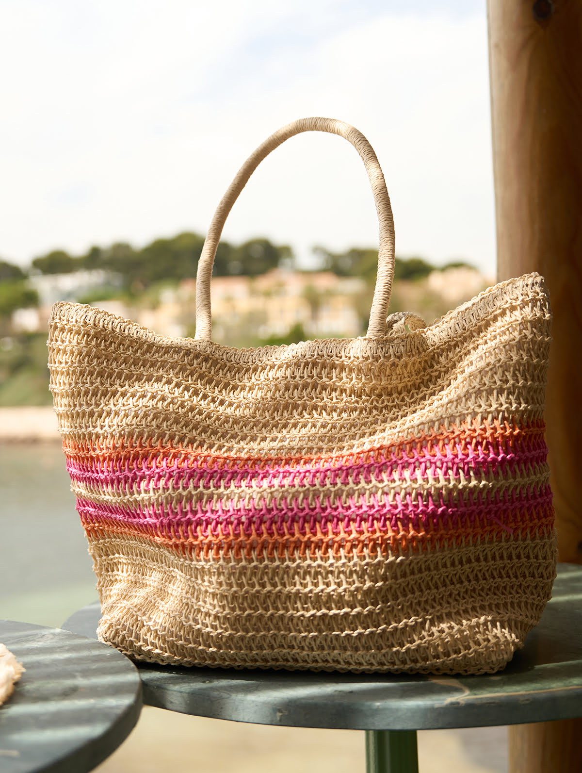 Striped raffia bag