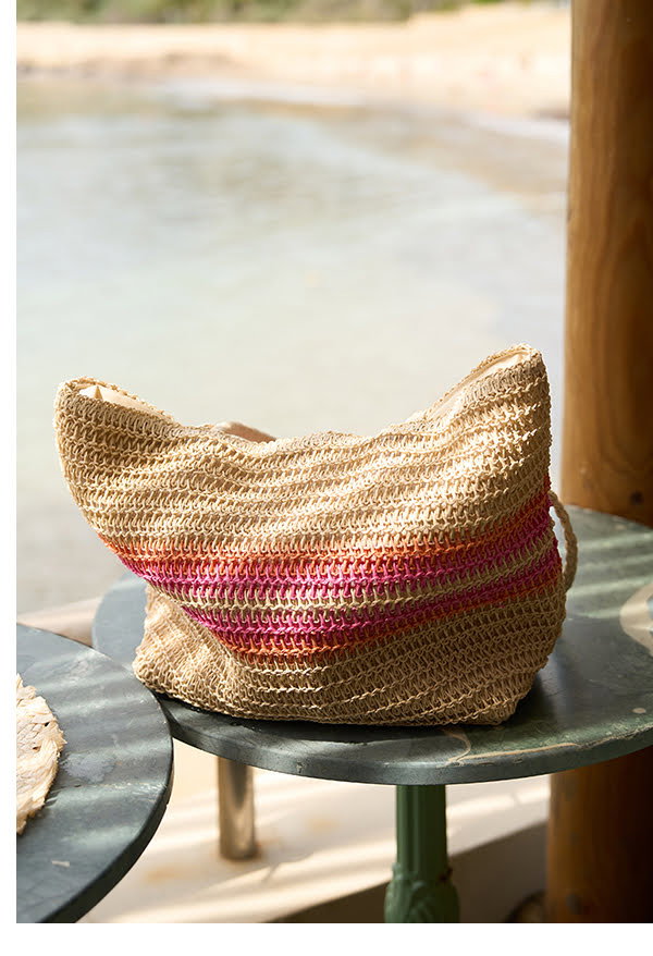 Striped raffia bag