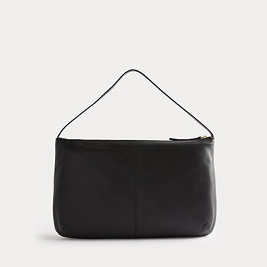 Leather Top Handle Shoulder Bag in Black