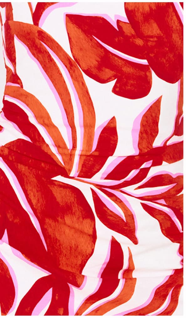 Red Palm Print Halter Neck Mini Dress