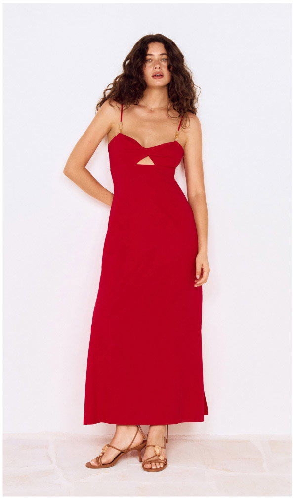 Deep Red Twist Front Maxi Dress