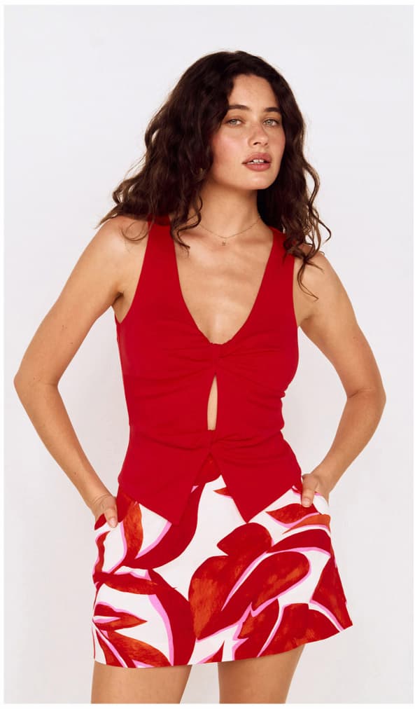 Red Twist Front Jersey Top