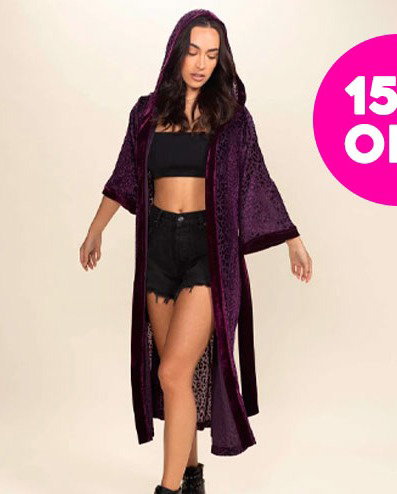 Women's Velvet Kimono | Purple Leopard