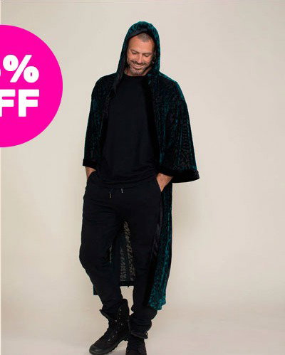 Men's Velvet Kimono | Emerald Green Tiger