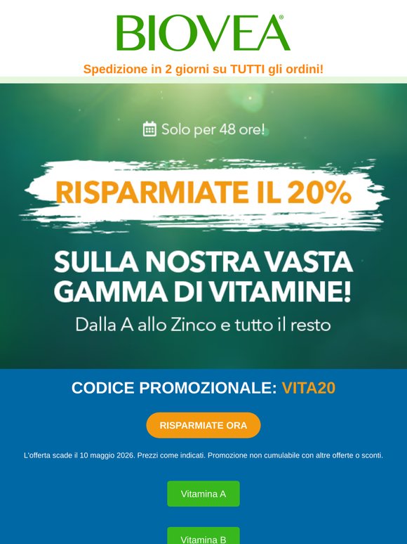 Risparmiate il 20% sulla nostra vasta gamma di vitamine!