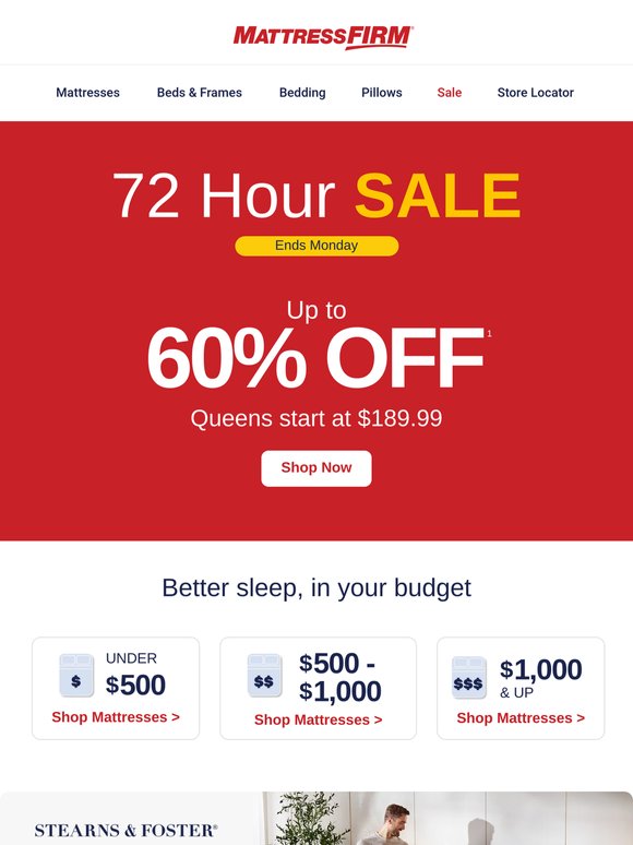 Take up to 60% off select mattresses & refresh your sleep