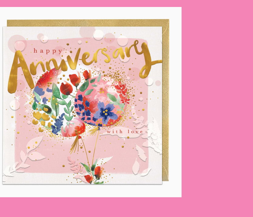 Floral Balloons Anniversary Card