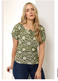 Sage Green Floral Tie Front Top