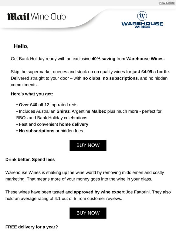 No subscriptions. Over £40 off 12 bottles of red