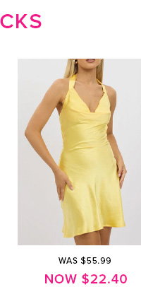 Yellow Mini Dress Cowl Neck Satin