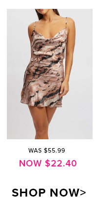 Beige Animal Print Mini Dress Cowl Neck