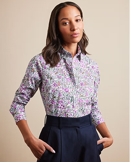 Semi-Fitted White & Pink Floral Shirt