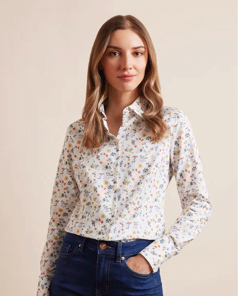 Fitted White & Orange Pressed Flowers Shirt
