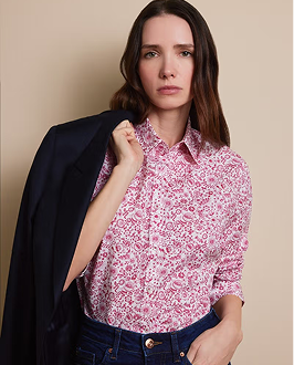 Semi-Fitted Pink & White Floral Shirt