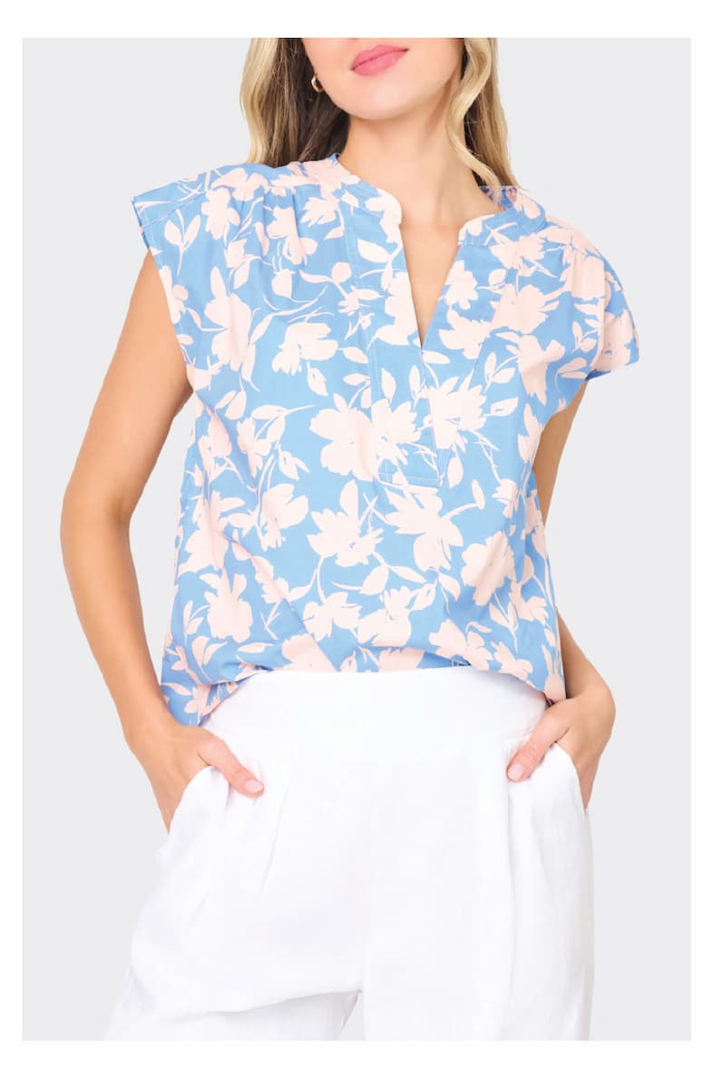 Cap Sleeve Notch Neck Blouse