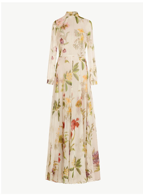 Chiné Dominican Mixed-Floral Chiffon Gown