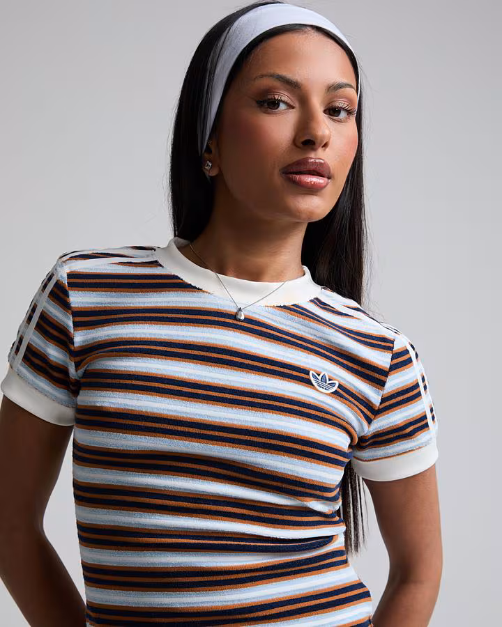 adidas Originals Womens Summer Glow Towelling Slim Striped T-Shirt