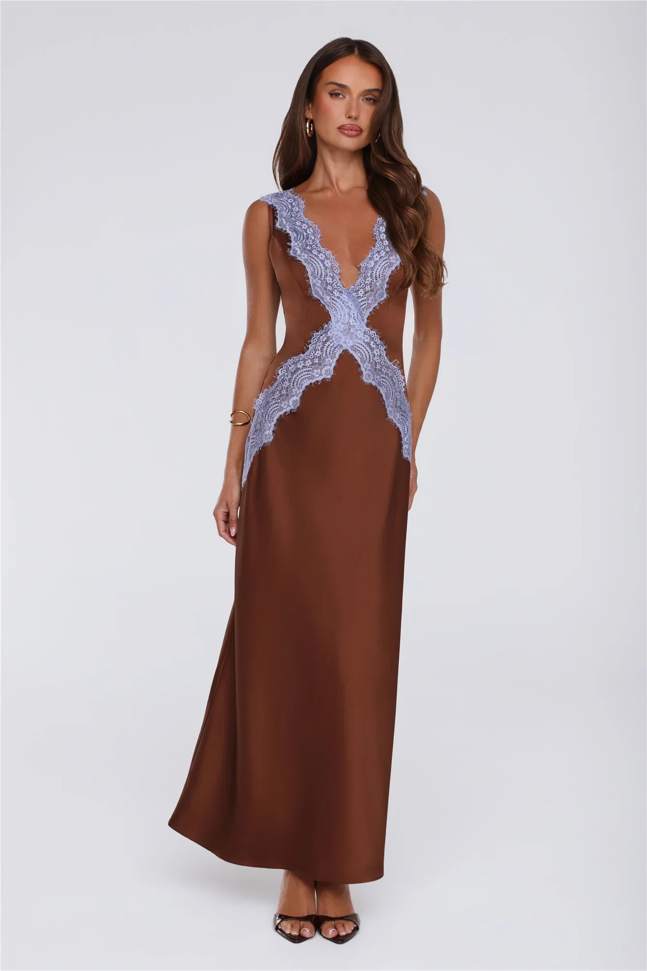 Image of Iconic Heat Satin Maxi Dress Brown