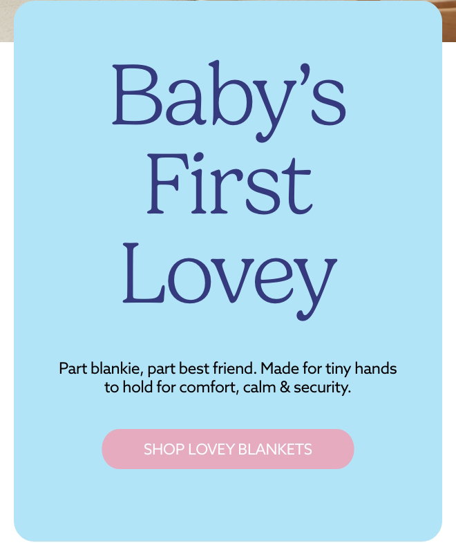 Blue display card. Shop Loveys Blankets.